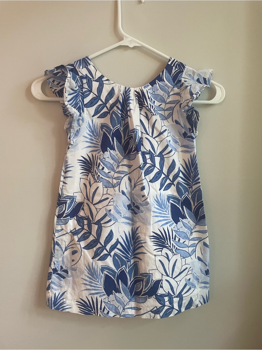 Janie and Jack Girls Size 4 Blue/White Floral Cotton Flutter Sleeve Dress Lined